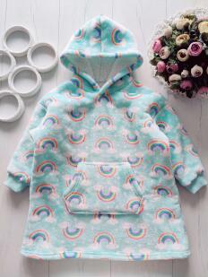 3,4 года, рост 98,104 Детский махровый домашний худи- плед с радугой