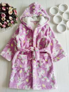 5,6 лет, рост 110,116 Теплый махровый халат с пони единороги