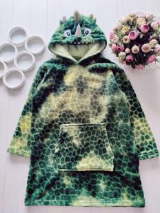 6-8 лет, Детский махровый домашний худи- плед динозавр