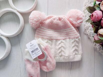 18,24 мес, рост 92 Новый теплый зимний набор на флисе шапка и варежки