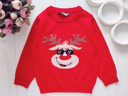 2,3 роки, зріст 98 Новорічний червоний светрик з оленем тонкої в'язки