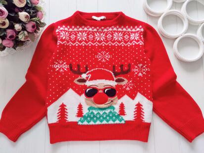9,10 років, зріст 134,140 Червоний новорічний светр з оленем