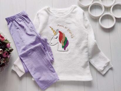 9,10 лет, рост 140 Теплая пижама для девочки с пони