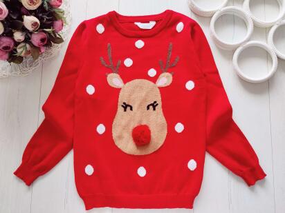 7,8 лет, рост 128 Красный свитерок с оленем