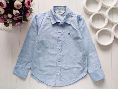 4,5 лет, рост 110 Детская рубашка длинный рукав голубая