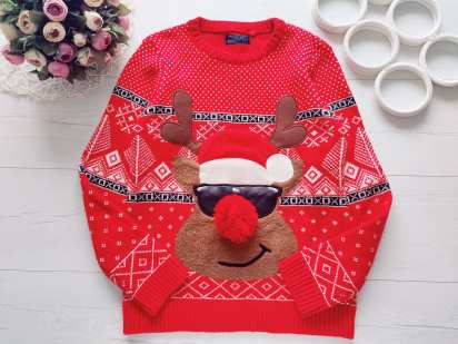 12 років, зріст 152 Червоний новорічний светр з оленем