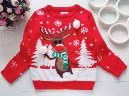4,5 років, зріст 110 Червоний новорічний дитячий светр з оленем світиться