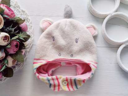 1-2 года, Детская шапка на флисе для девочки единорог
