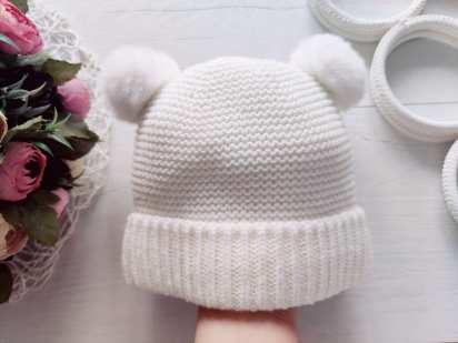 12-24 мес, Теплая детская вязаная шапка на хб подкладке унисекс
