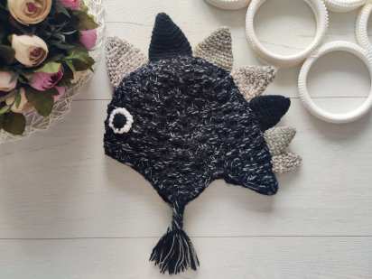 3-6 мес, Теплая зимняя шапка на флисе для мальчика дракоша