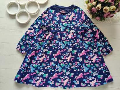 6,7 років, зріст 116,122 Трикотажна сукня в поні єдиноріг з рукавами