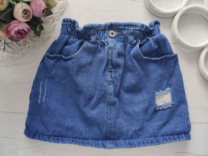 7,8 лет, рост 128 Детская джинсовая юбка на резинке