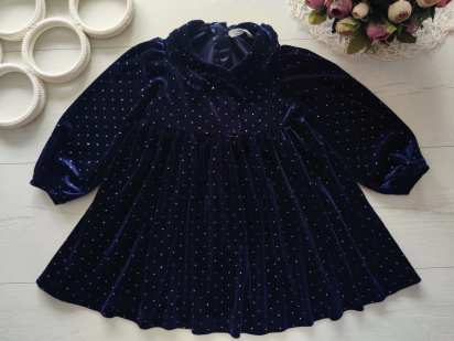 2,3 года, рост 98 Бархатное детское темно синее платье