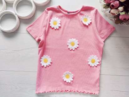 10,11 років, зріст 140,146 Футболка в рубчик у ромашках