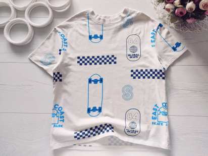 9,10 лет, рост 140 Футболка для мальчика скейт