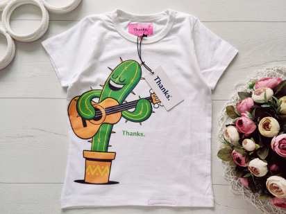 5,6 лет, рост 110,116 Футболка музикальный кактус