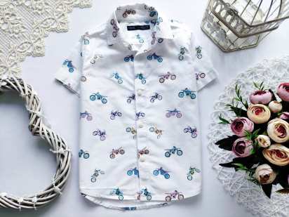 3 года, рост 98 Хлопковая рубашка с мотоциклами