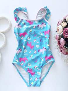 4,5 лет, рост 104,110 Купальник с единорогами