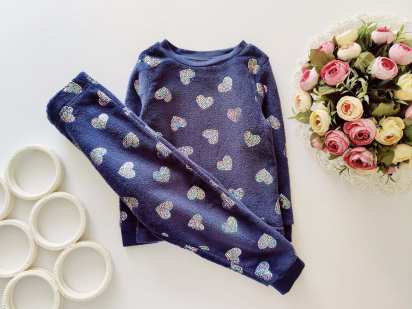 3,4 года, рост 98,104 Махровая пижама в сердцах