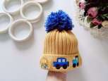 6,12 міс Дитяча тепла в'язана шапка на хб підкладці з машинками - зображення 1