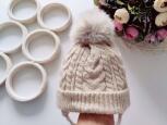 6-12 міс, Тепла зимова в'язана шапка на флісі - зображення 1