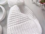 3-6 мес, Новая белая вязаная шапка на завязках - зображення 2