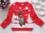 4,5 років, зріст 110 Червоний новорічний дитячий светр з оленем світиться - зображення 1