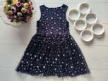 6,7 лет, рост 122 Синее детское платье в серебристых звездах - зображення 1